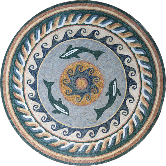 The Dolphin Trio Nautical Mosaic Medallion