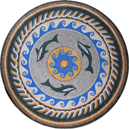 The Exuberant Trio Dolphin Mosaic Medallion