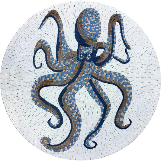 Blue Octopus Mosaic - Mosaic Medallion