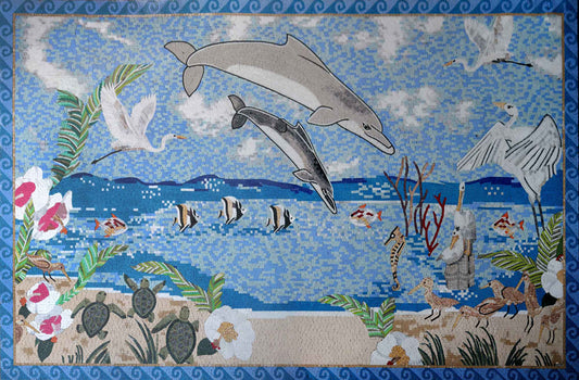Marine Life Meets Land Life - Handcut Mosaic