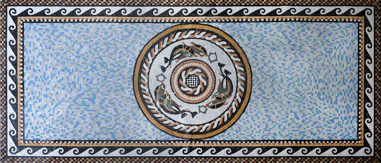Aquatic Geometric Pattern - Marble Mosaic Art
