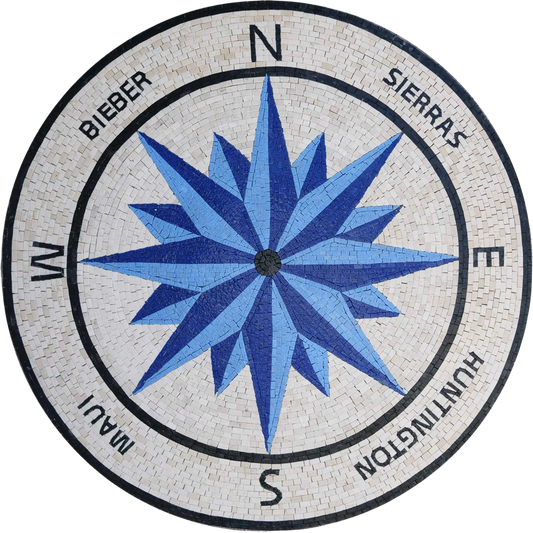 Blue Compass - Contemporary Mosaic Wall Art