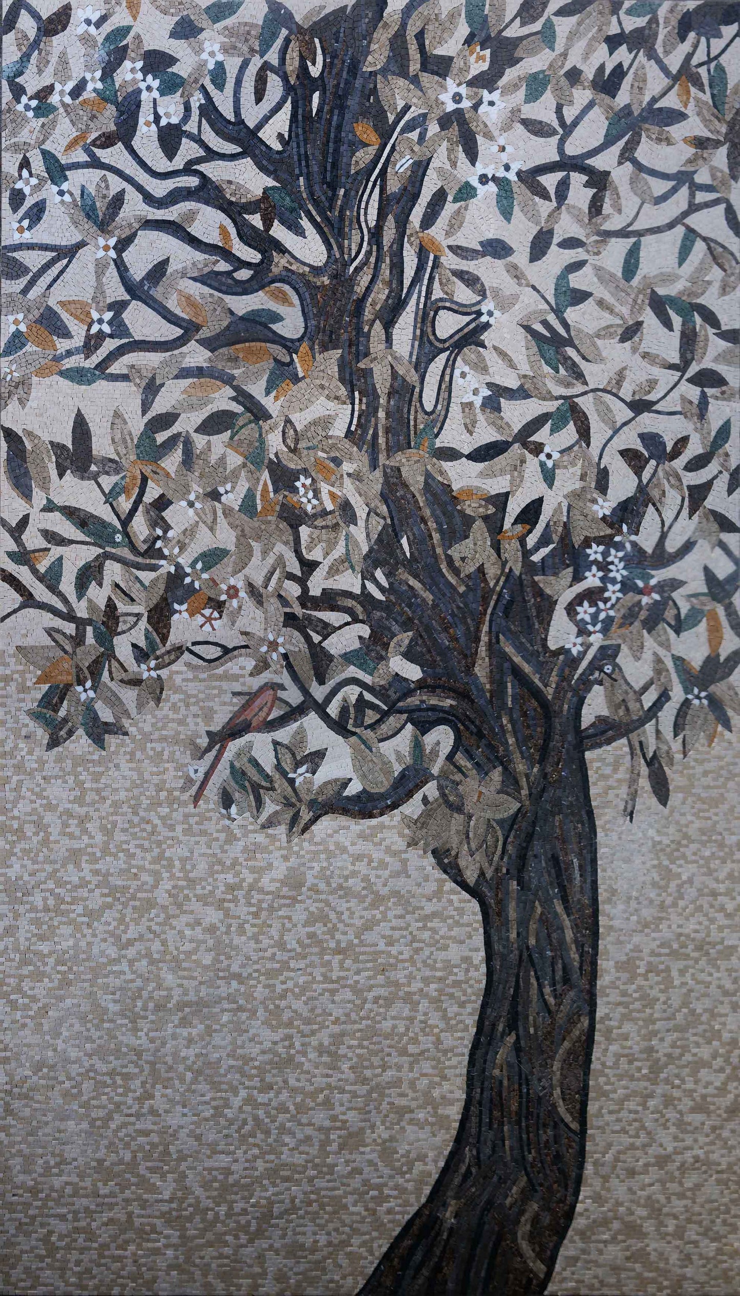 Bird Decorated Tree Mosaic Art