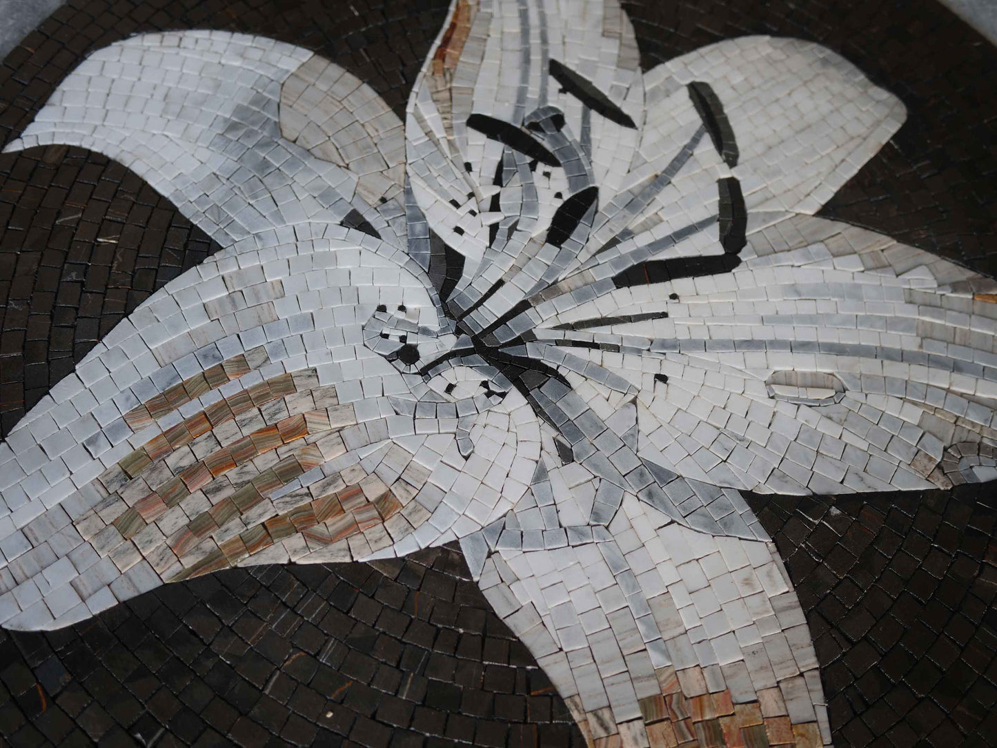 White Lily Floral Mosaic Medallion