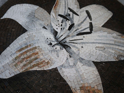 White Lily Floral Mosaic Medallion