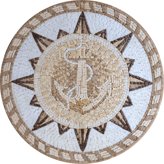 Sandy Compass and Anchor Mosaic Medallion