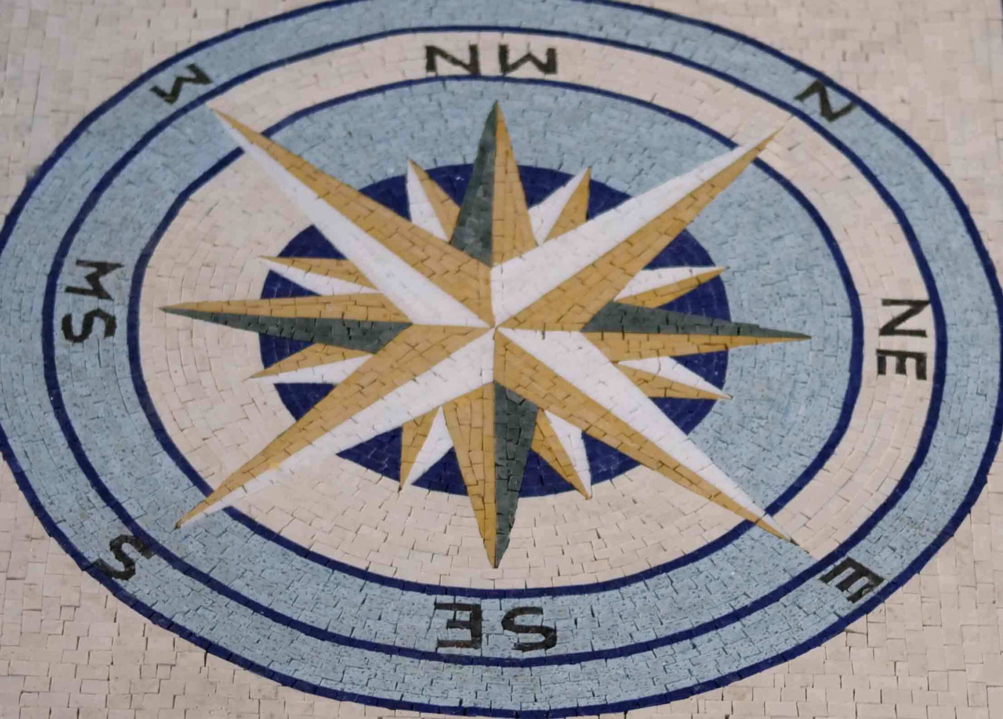 Marble Mosaic Compass - Contemporary Mosaic Wall Art