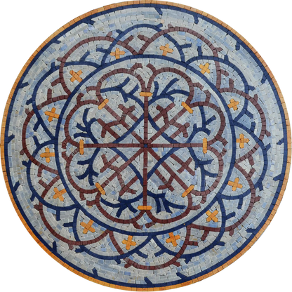 Mosaic Medallion - Blue & Red Flowers