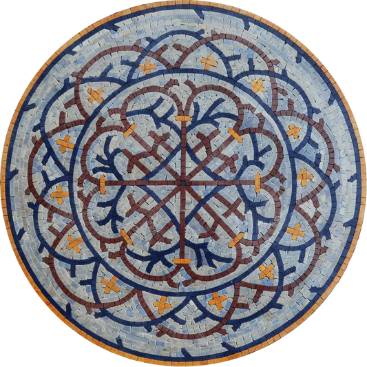 Mosaic Medallion - Blue & Red Flowers