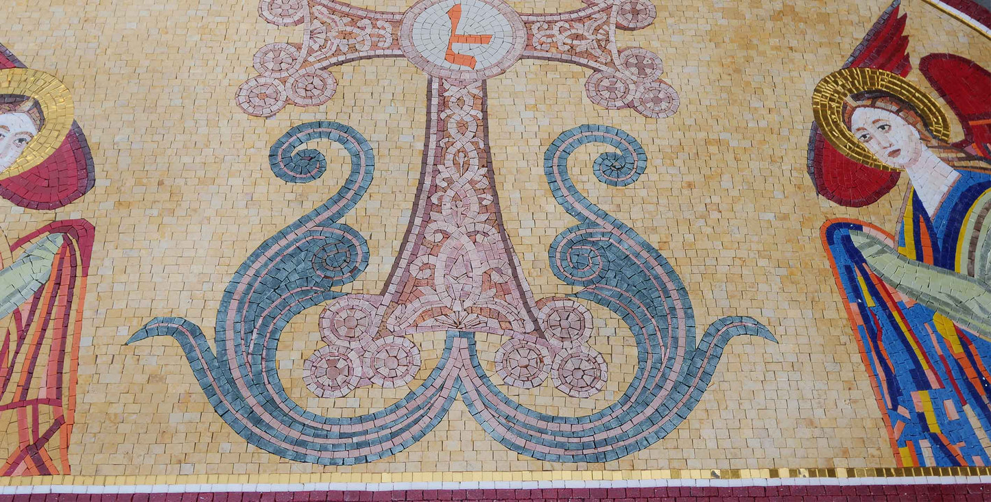 Two Angels and A Cross - Religious Mosaic Art
