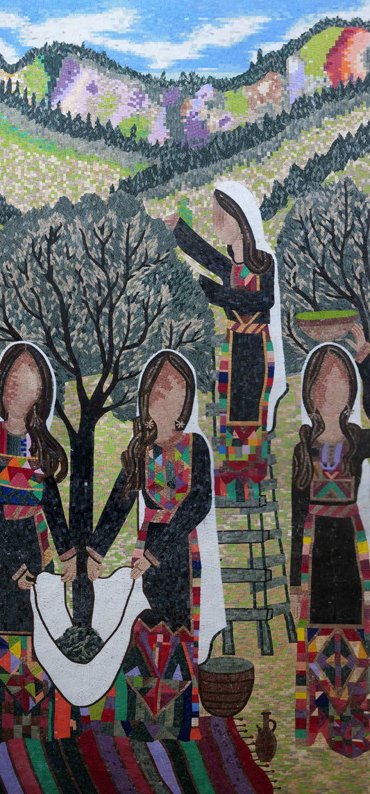 Palestinian Woman Harvesting Mosaic Tile Art