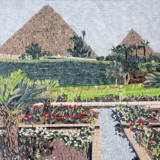 Egyptian Pyramids and Garden Oasis Mosaic Art