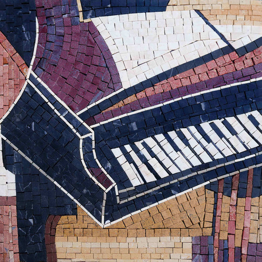 Mosaic Fragment: Piano Keyboard Detail - Hand-Laid Stone Tile Musical Element