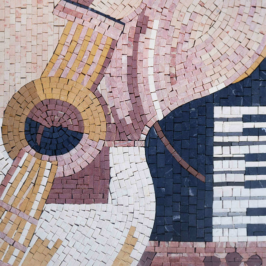 Close-Up of Guitar and Piano in Stone Mosaic - Handcrafted Musical Art