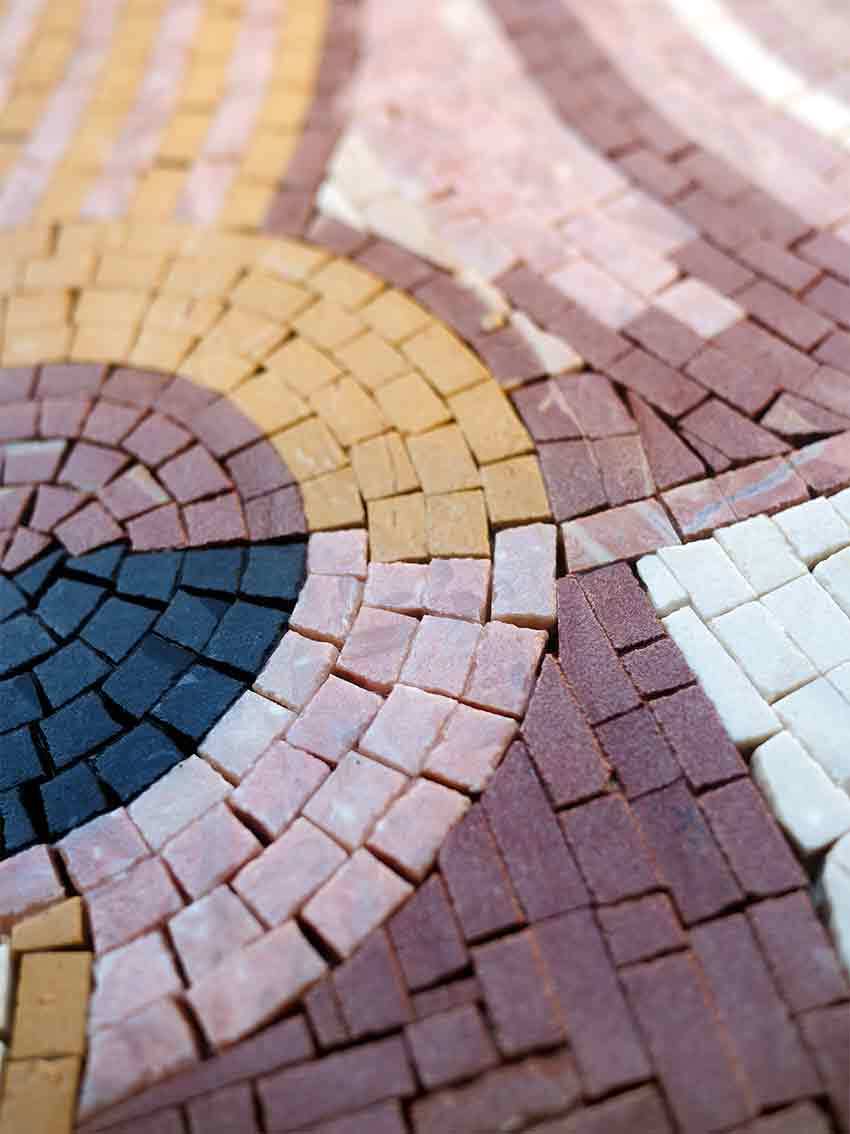 Close-Up of Guitar and Piano in Stone Mosaic - Handcrafted Musical Art
