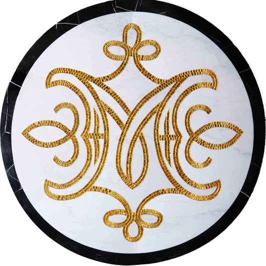 Ornate Interwoven Monogram Mosaic Art - Round Handcrafted Stone Medallion - Elegant Initial Design