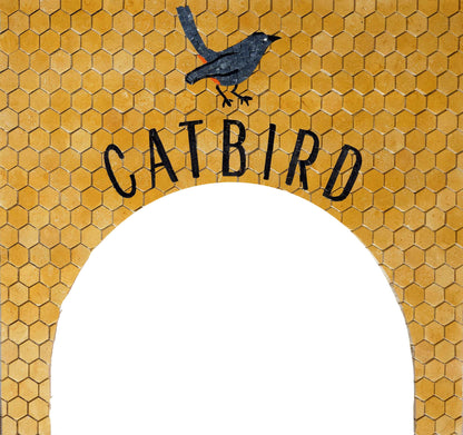 Catbird Mosaic Art - Handcrafted Stone Tile Depiction of a Bird with Text - Avian Theme