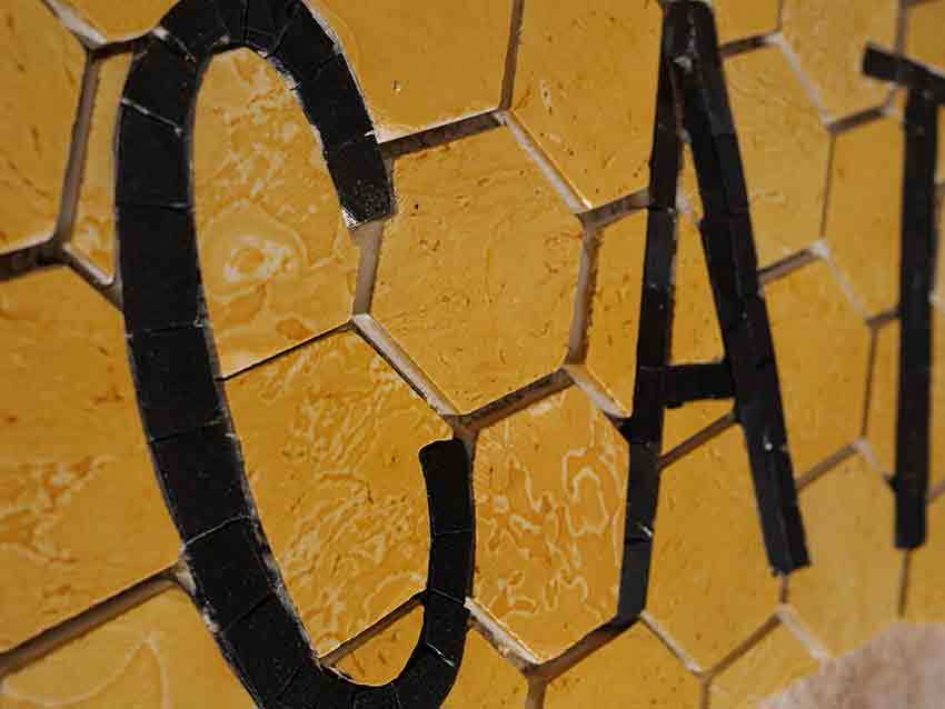 Catbird Mosaic Art - Handcrafted Stone Tile Depiction of a Bird with Text - Avian Theme