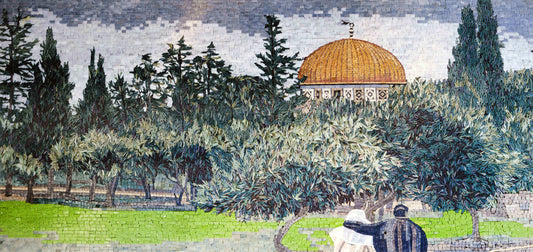 Peaceful Landscape with Domed Architecture Mosaic - Handcrafted Stone Art Reflecting Middle Eastern Scenery