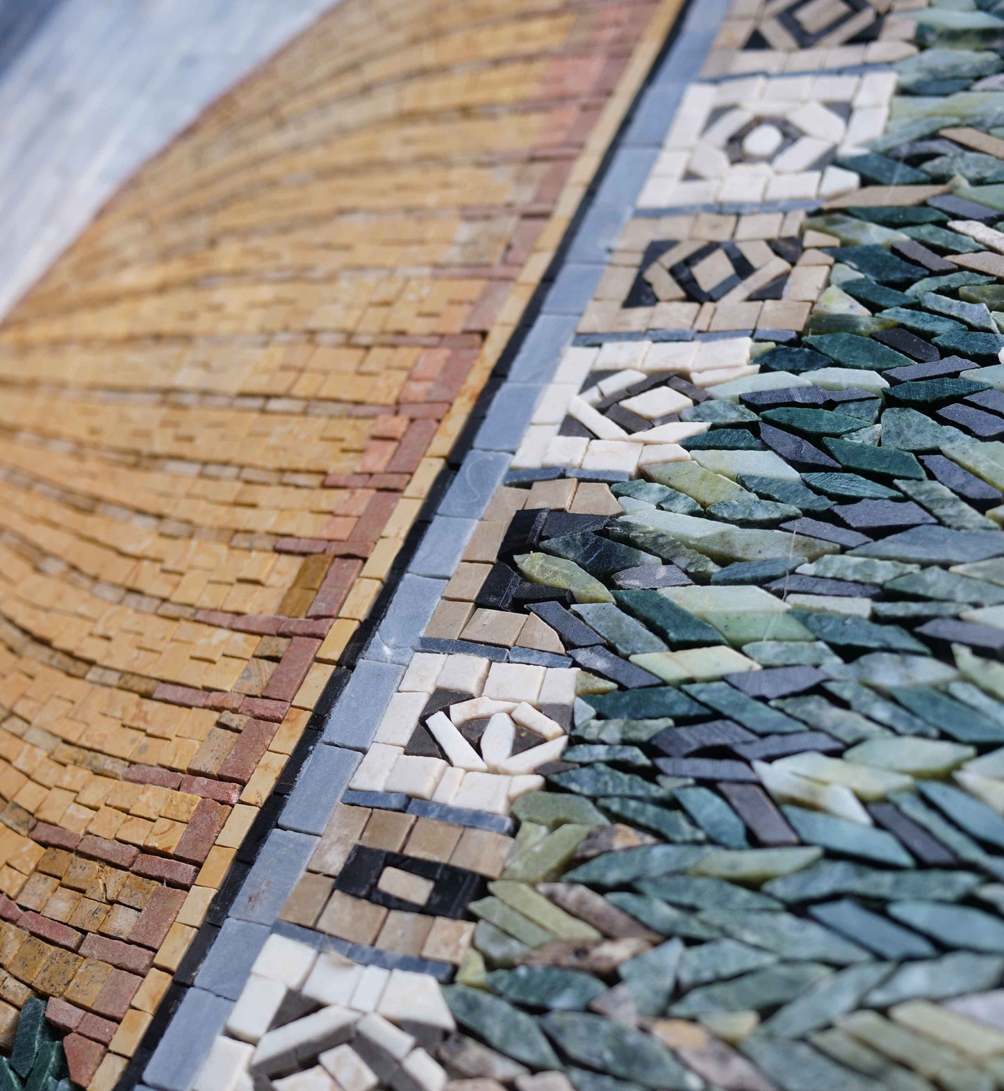 Peaceful Landscape with Domed Architecture Mosaic - Handcrafted Stone Art Reflecting Middle Eastern Scenery