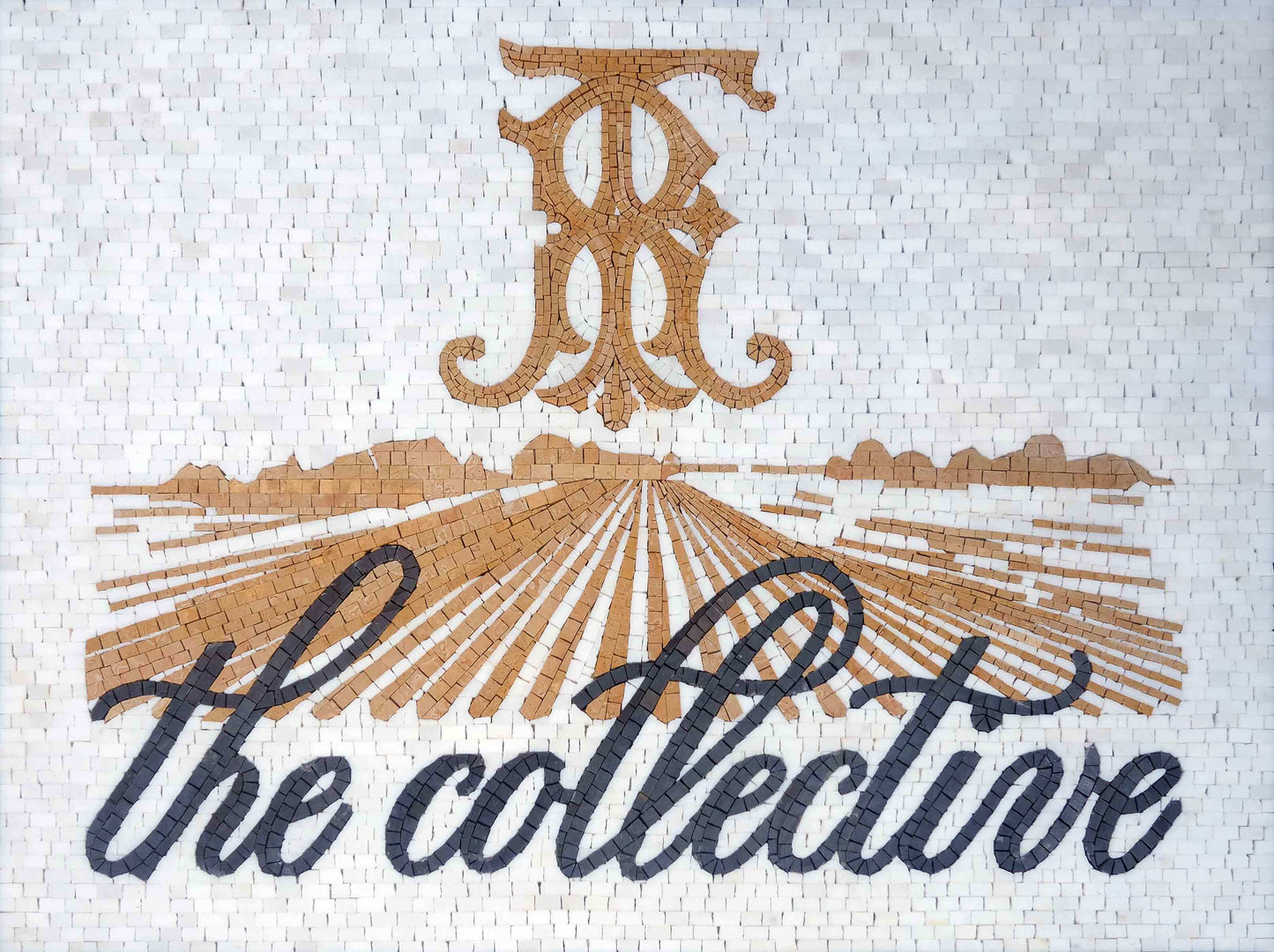 Landscape Mosaic Art with "The Collective" Script - Earth Tone Stone Tiles - Unique Wall Hanging