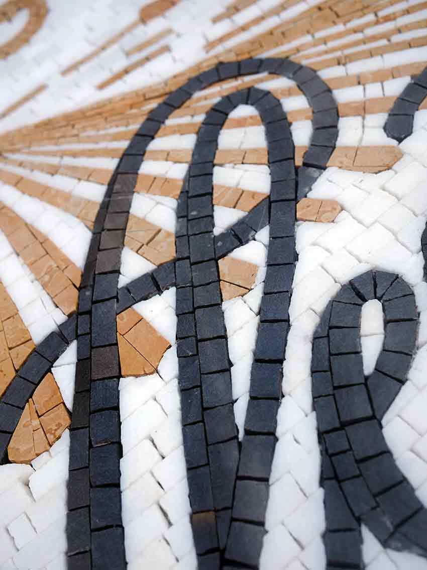 Landscape Mosaic Art with "The Collective" Script - Earth Tone Stone Tiles - Unique Wall Hanging