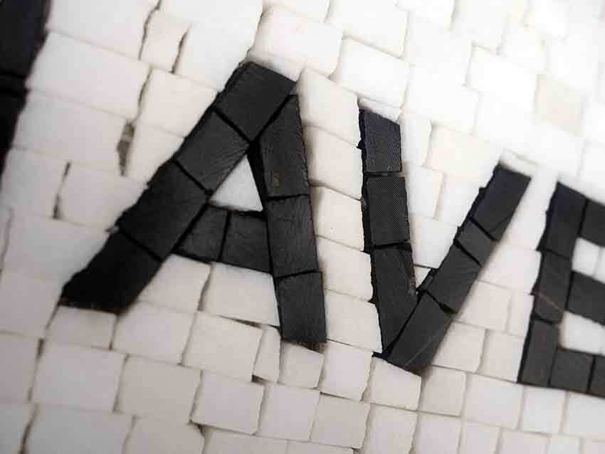 Modern Geometric Logo Mosaic Art with "WESTERN AVE" Text - Handcrafted Stone Tile Design - Minimalist Decor