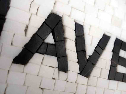 Modern Geometric Logo Mosaic Art with "WESTERN AVE" Text - Handcrafted Stone Tile Design - Minimalist Decor