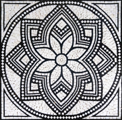 Complex Black and White Geometric Mosaic Floral Pattern