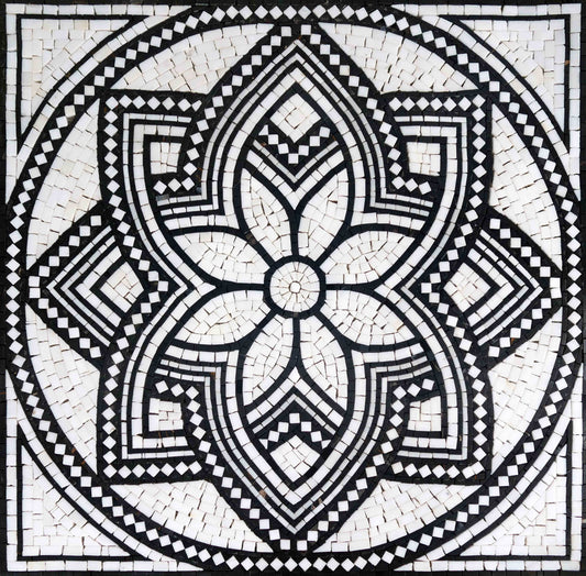 Complex Black and White Geometric Mosaic Floral Pattern
