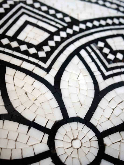 Complex Black and White Geometric Mosaic Floral Pattern