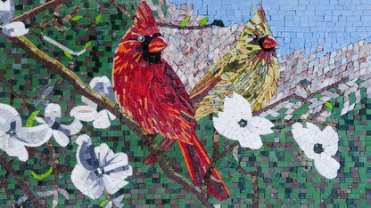 Cardinal Bird Mosaic Art: Handcrafted Tile Bird Portrait