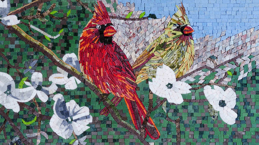 Cardinal Bird Mosaic Art: Handcrafted Tile Bird Portrait