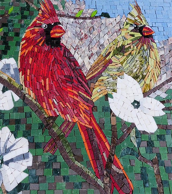 Cardinal Bird Mosaic Art: Handcrafted Tile Bird Portrait