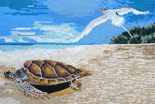 Coastal Serenity: A Mosaic of Turtle and Tern
