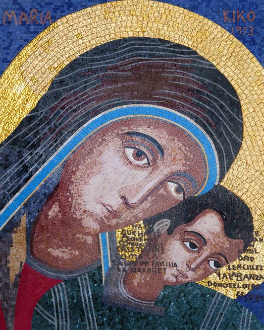 Sacred Madonna and Child: A Timeless Religious Glass Mosaic