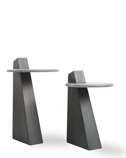 Sleek Black Base Mosaic Marble Round Side Table