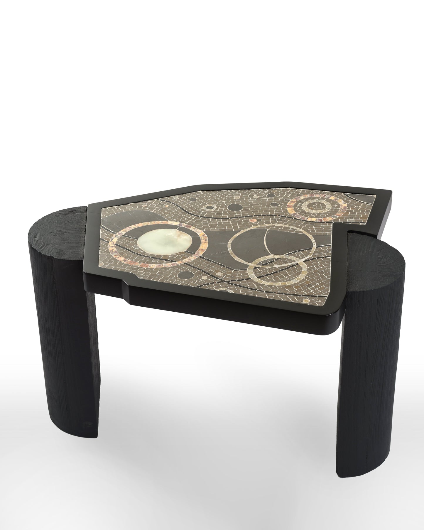 Artisan Mosaic Inlay Side Table - Matte Black Finish