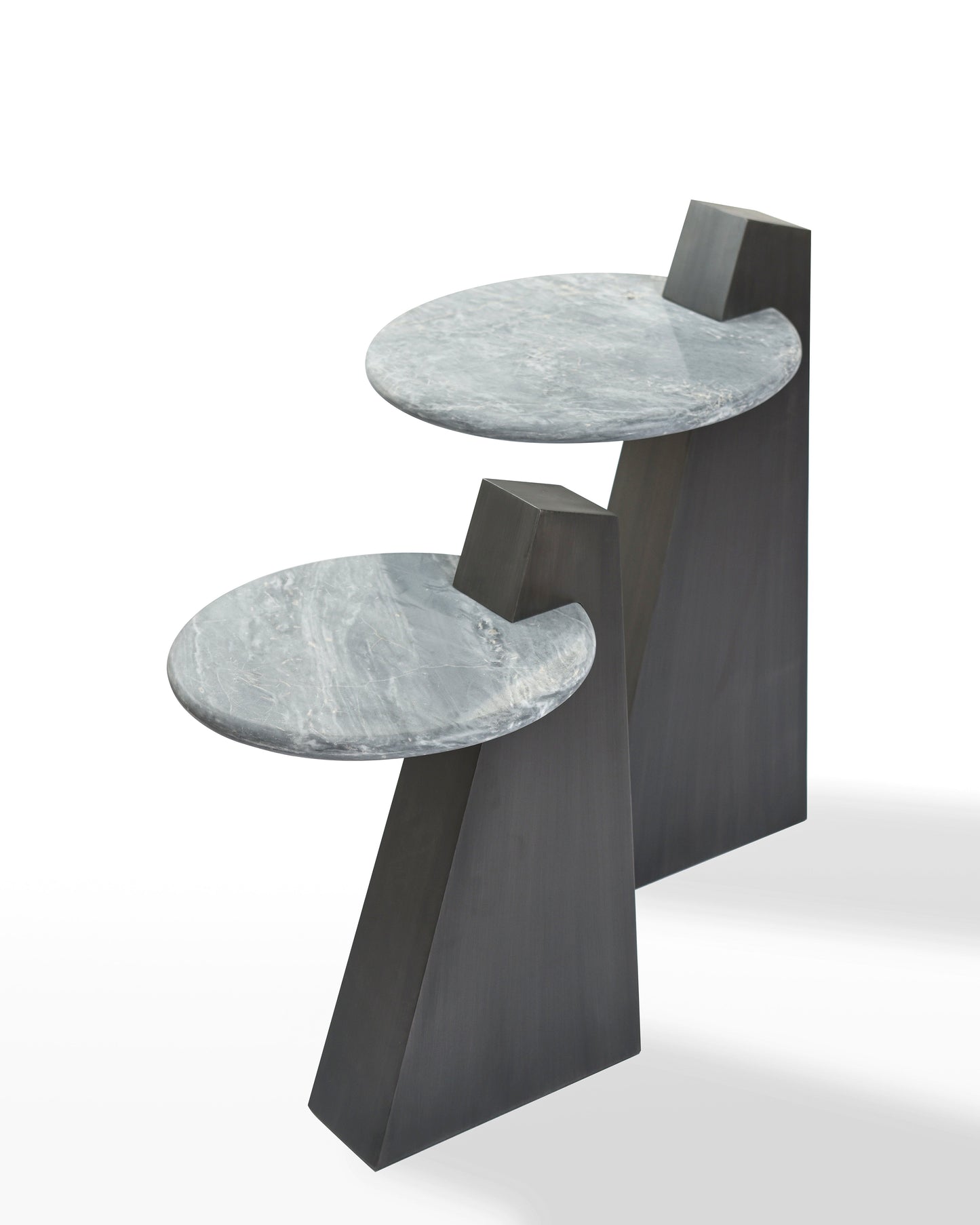 Sleek Black Base Mosaic Marble Round Side Table