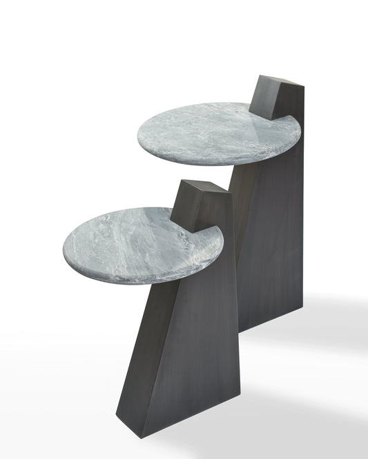 Sleek Black Base Mosaic Marble Round Side Table