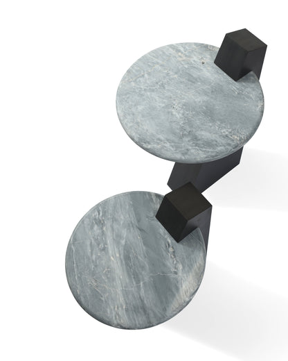 Sleek Black Base Mosaic Marble Round Side Table