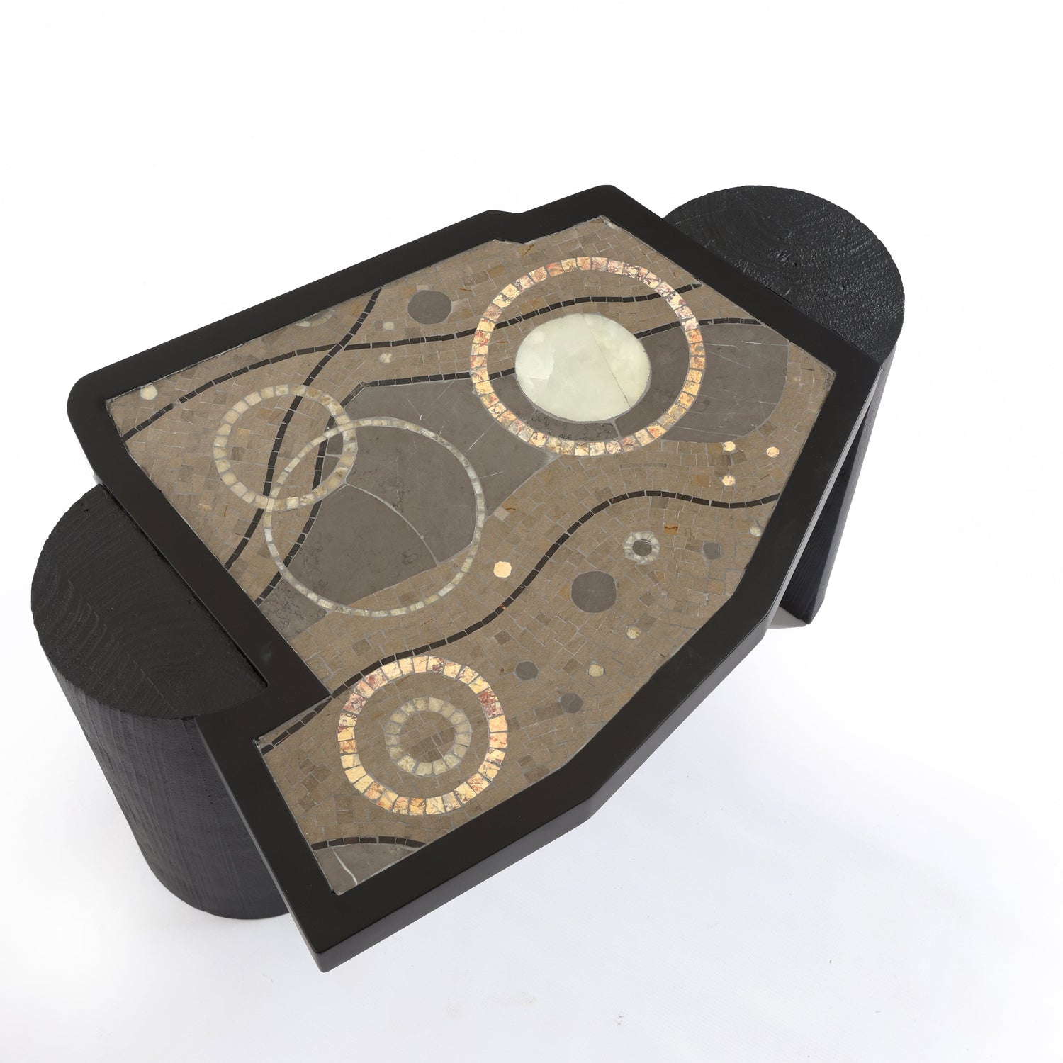 Artisan Mosaic Inlay Side Table - Matte Black Finish
