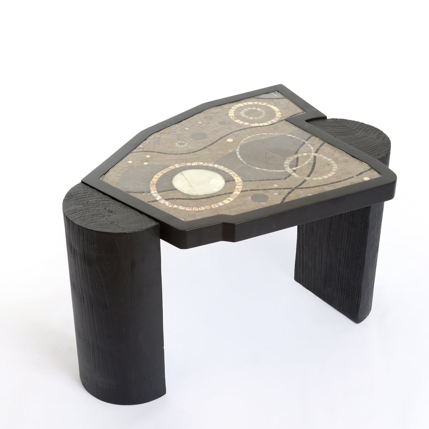 Artisan Mosaic Inlay Side Table - Matte Black Finish