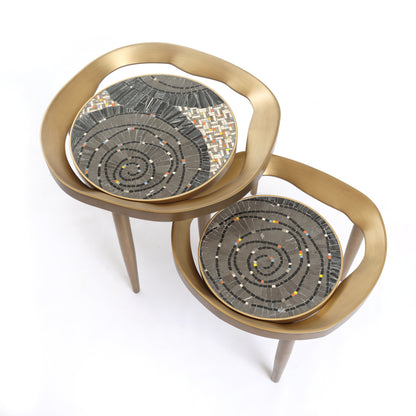 Luxury Mosaic Coffee Table Duo - Gold-Patinated Finish