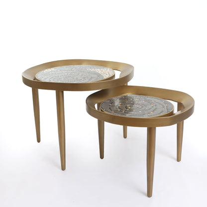 Luxury Mosaic Coffee Table Duo - Gold-Patinated Finish
