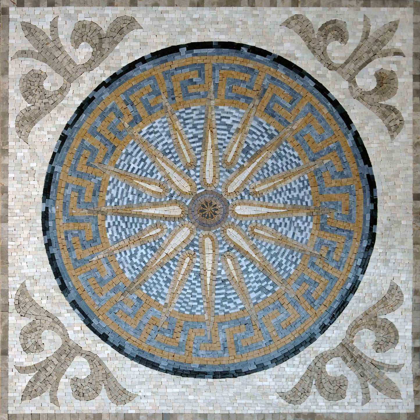 Geometric Mosaic Art - Greek Key Sun