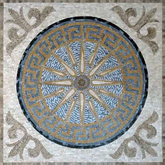 Geometric Mosaic Art - Greek Key Sun