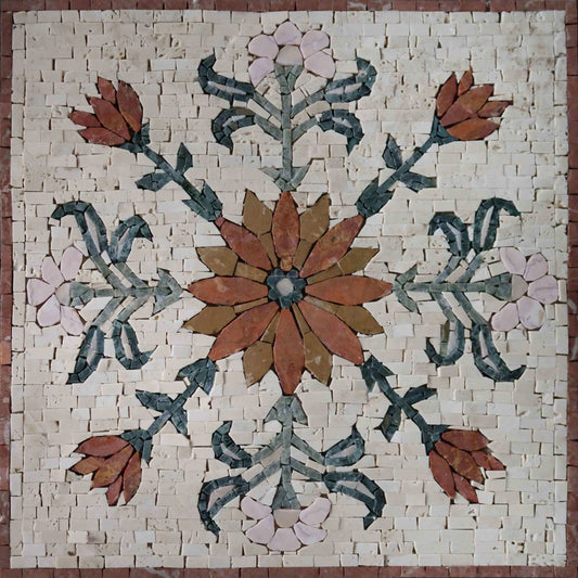 Geometric Mosaic - Five Red Flowers