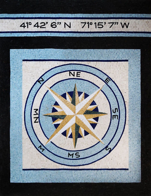 Marble Mosaic Compass - Contemporary Mosaic Wall Art