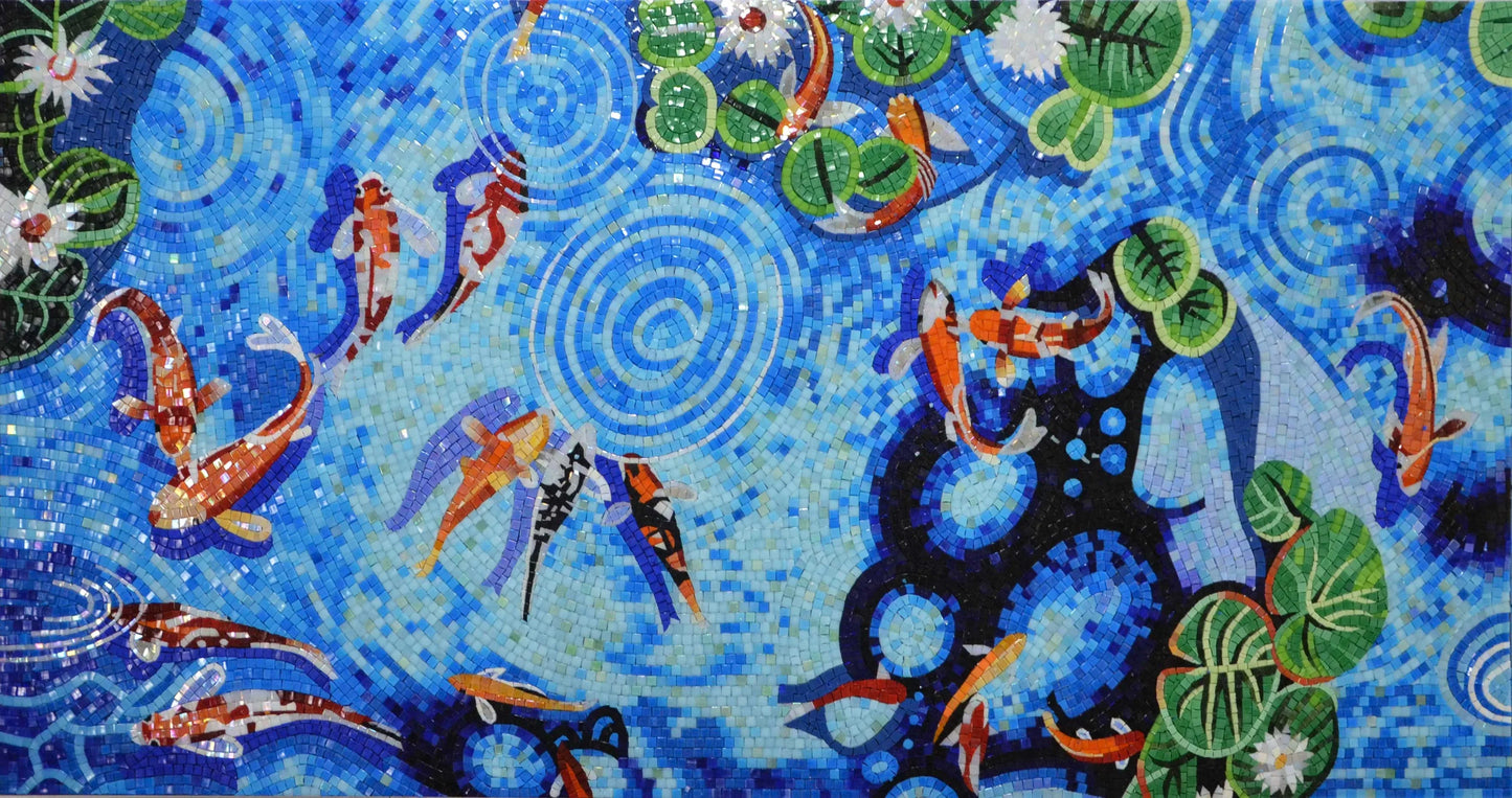 A Group of Koi Fish in a Pond - Mosaic Artwork